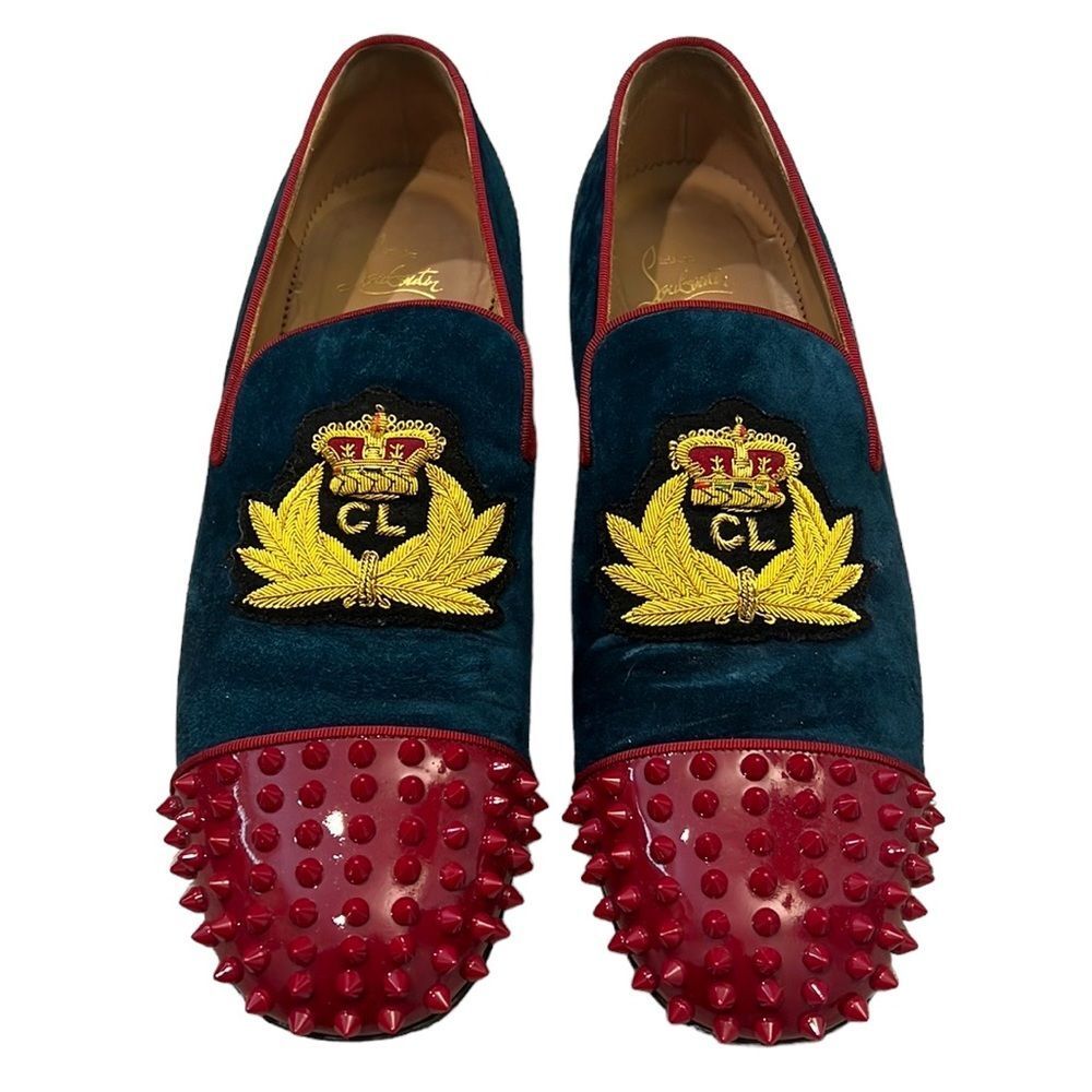 Christian Louboutin Velvet Loafers with Red Spikes